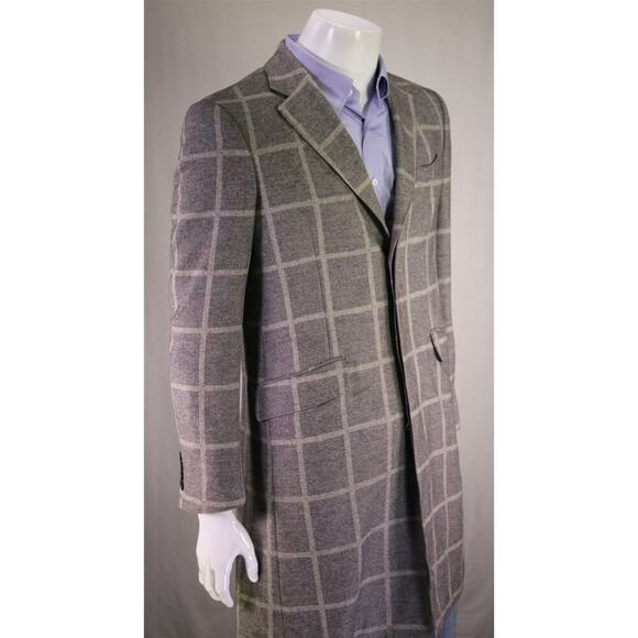 Richard James Gray/White Windowpane 3-Btn Wool Overcoat Coat 38R - Picture 5 of 11